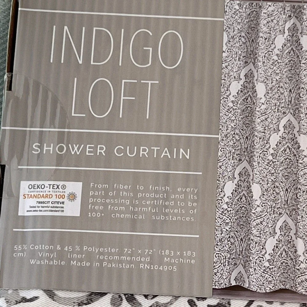 New Indigo Loft Paisley Medallion Flower Shower Curtain White Gray Cotton Blend